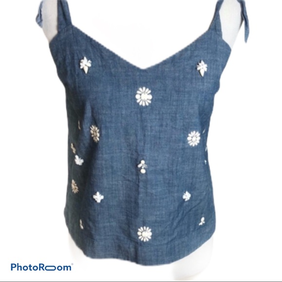 J. Crew Tops - J Crew chambray beaded tie strap tank blue sz 4